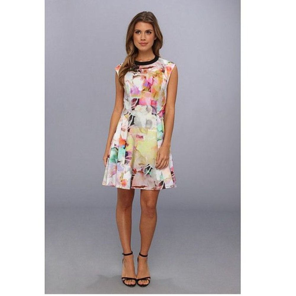 TED BAKER JENEYY ELECTRIC DAY DREAM FIT AND FLARE MINI DRESS Size 0 XXS